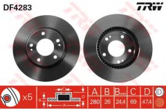 Диск тормозной вентилируемый для HYUNDAI NF V (NF) 2.0 VVTi GLS 2005-2010, код двигателя G4KA, V см3 1998, кВт 106, л.с. 144, бензин, TRW/Lucas DF4283