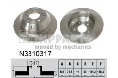 Диск тормозной N3310317 для HYUNDAI TUCSON (JM) 2.0 CRDi 2009-2010, код двигателя D4EA-F, V см3 1991, кВт 110, л.с. 150, Дизель, Nipparts N3310317