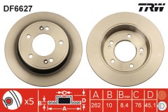 Тормозной диск для HYUNDAI VELOSTER (FS) 1.6 T-GDI 2012-, код двигателя G4FJ, V см3 1591, кВт 137, л.с. 186, бензин, TRW/Lucas DF6627