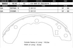 Тормозные колодки барабанные SA053 для HYUNDAI ix35 (LM, EL, ELH) 1.6 2010-, код двигателя G4FD, V см3 1591, кВт 99, л.с. 135, бензин, Sangsin brake SA053