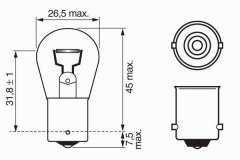 Лампа STANDARD P21W 12V 21W 1987302201 для HYUNDAI H-1 Фургон 2.5 TD 2000-2000, код двигателя D4BF, V см3 2476, кВт 59, л.с. 80, Дизель, Bosch 1987302201