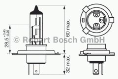 Лампа автомобильная Bosch 1987302041 H4 12V упаковка для сервиса для HYUNDAI H-1 Фургон 2.5 TD 2000-2000, код двигателя D4BF, V см3 2476, кВт 59, л.с. 80, Дизель, Bosch 1987302041