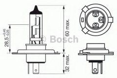 Лампа PLUS 60 H4 12V 60 для HYUNDAI SANTA FE I (SM) 2.4 16V 2001-2006, код двигателя G4JS-G, V см3 2351, КВт100, Л.с.136, бензин, Bosch 1987302049